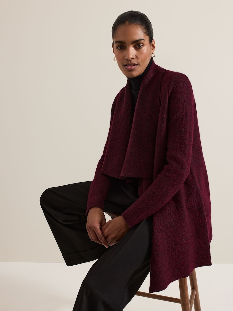 Phase Eight Burgundy Red Lana Drape Knit Coat - Image 5 of 7