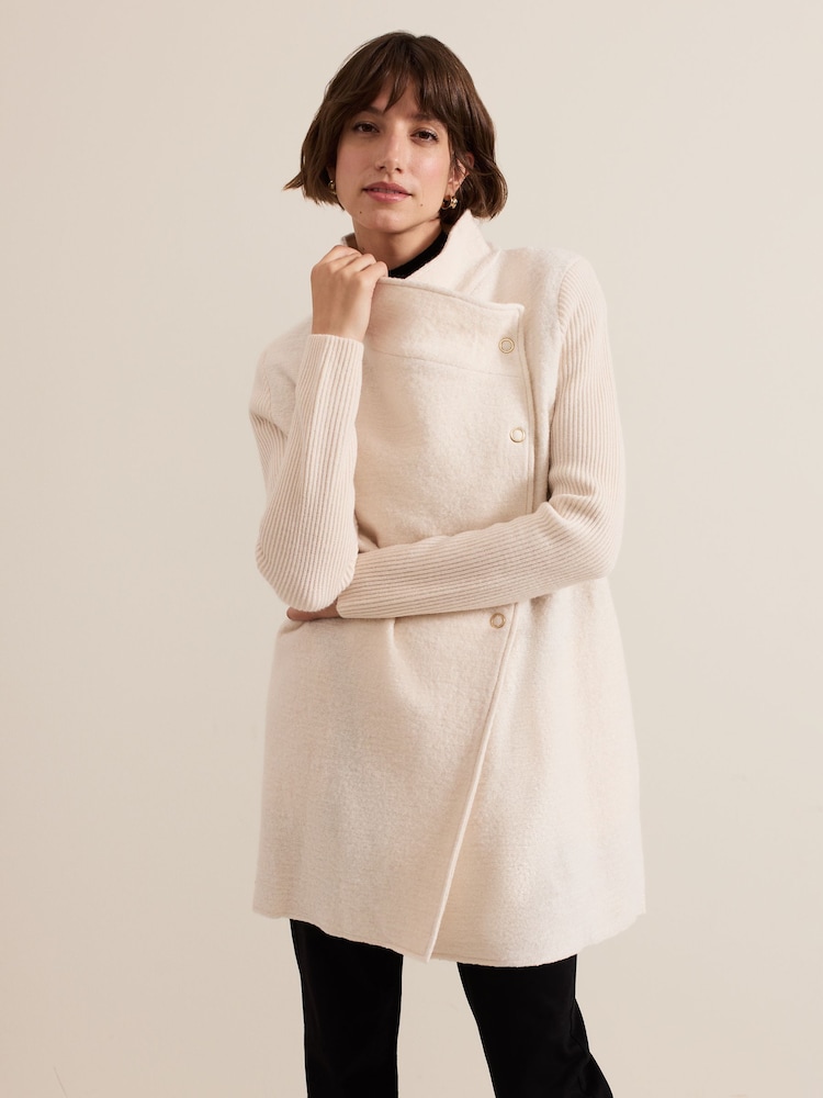Phase Eight Cream Lea Popper Knit Coat - Image 1 of 7