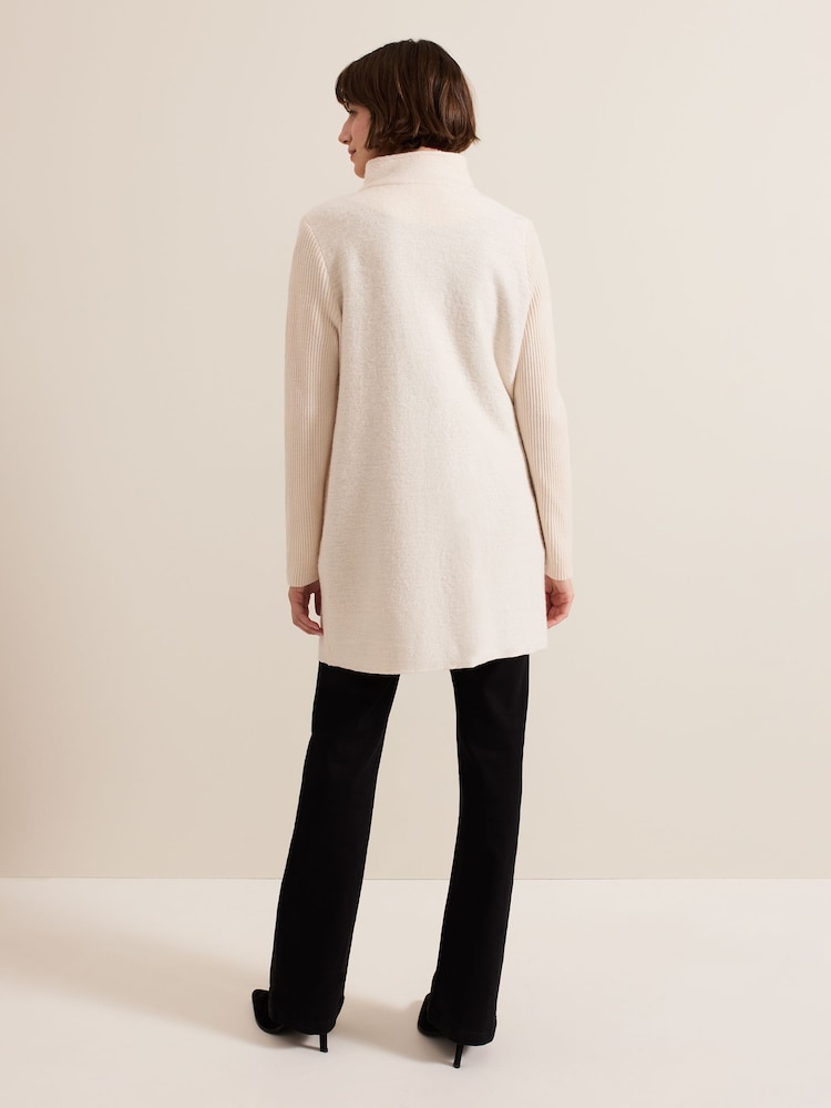 Phase Eight Cream Lea Popper Knit Coat - Image 2 of 7