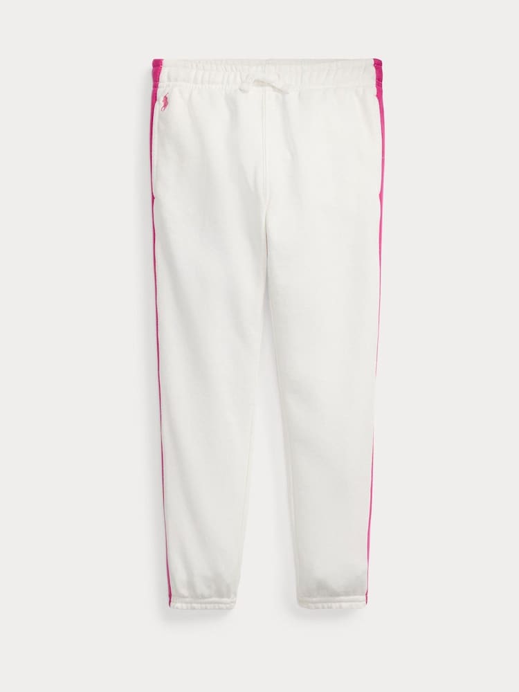 Polo Ralph Lauren White/Pink Girls Striped French Terry Jogger Trousers - Image 1 of 2 Polo Ralph Lauren White/Pink Girls Striped French Terry Jogger Trousers - Image 1 of 2