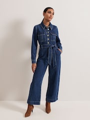 Phase Eight Blue Petite Avalon Denim Utility 100% Cotton Jumpsuit - Image 1 of 6