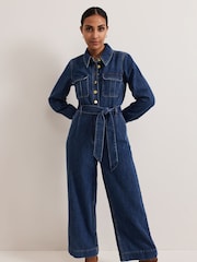 Phase Eight Blue Petite Avalon Denim Utility 100% Cotton Jumpsuit - Image 3 of 6