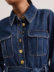Phase Eight Blue Petite Avalon Denim Utility 100% Cotton Jumpsuit - Image 4 of 6