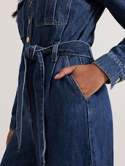 Phase Eight Blue Petite Avalon Denim Utility 100% Cotton Jumpsuit - Image 5 of 6