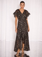 Lipsy Metallic Black Spot Short Sleeve Ruffle Maxi Dress - Image 3 of 5