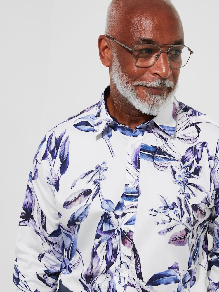 Joe Browns Purple Winter Floral Print Long Sleeve 100% Cotton Shirt - Image 3 of 6