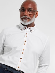 Joe Browns White 100% Cotton Classic Button Down Double Collar Shirt with Floral Trims - Image 1 of 7