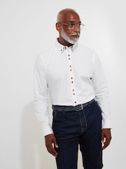 Joe Browns White 100% Cotton Classic Button Down Double Collar Shirt with Floral Trims - Image 2 of 7