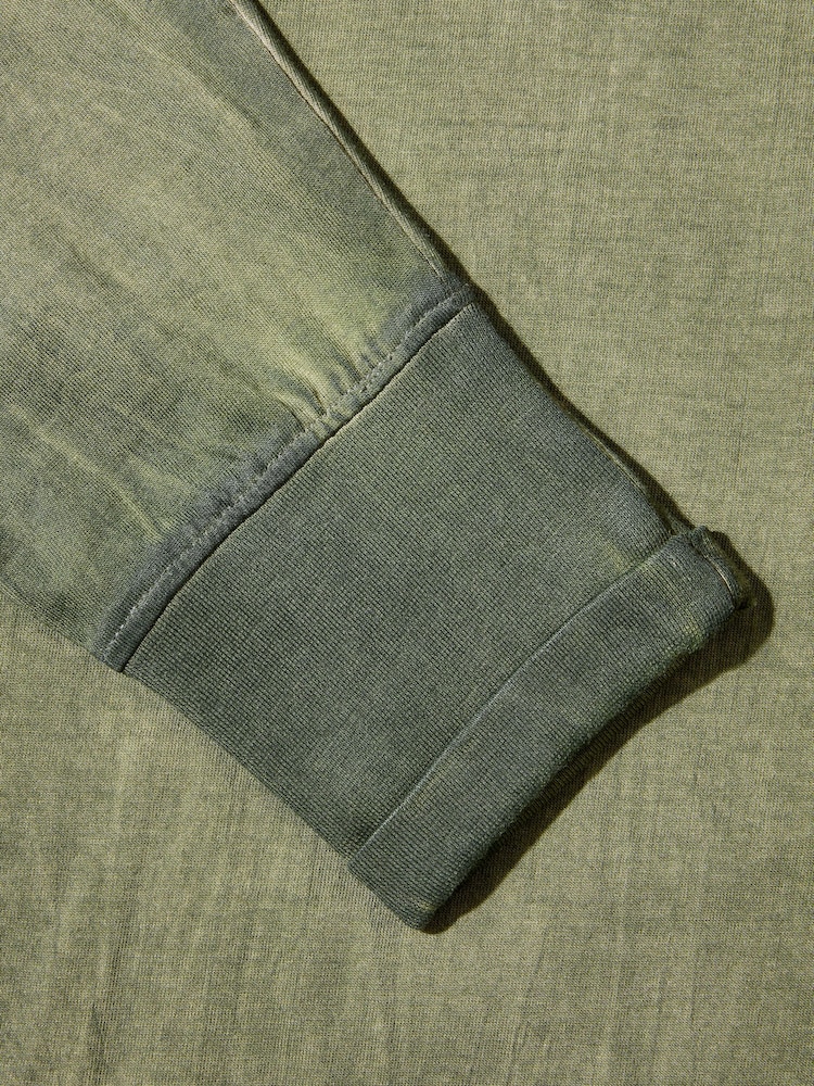 Joe Browns Green Acid Wash Contrast Trim Long Sleeve Henley Top - Image 10 of 10