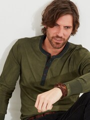 Joe Browns Green Acid Wash Contrast Trim Long Sleeve Henley Top - Image 3 of 10