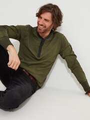 Joe Browns Green Acid Wash Contrast Trim Long Sleeve Henley Top - Image 4 of 10