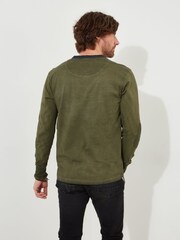 Joe Browns Green Acid Wash Contrast Trim Long Sleeve Henley Top - Image 5 of 10