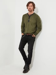 Joe Browns Green Acid Wash Contrast Trim Long Sleeve Henley Top - Image 6 of 10