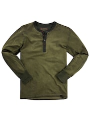 Joe Browns Green Acid Wash Contrast Trim Long Sleeve Henley Top - Image 7 of 10