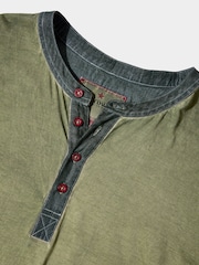 Joe Browns Green Acid Wash Contrast Trim Long Sleeve Henley Top - Image 8 of 10