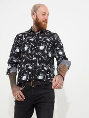 Joe Browns Black Monochrome Sketched Music Note 100% Cotton Printed Long Sleeve Shirt - Image 2 of 8