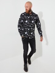 Joe Browns Black Monochrome Sketched Music Note 100% Cotton Printed Long Sleeve Shirt - Image 3 of 8
