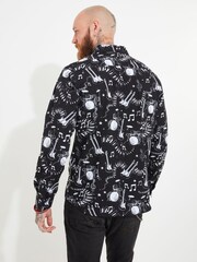 Joe Browns Black Monochrome Sketched Music Note 100% Cotton Printed Long Sleeve Shirt - Image 4 of 8