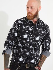 Joe Browns Black Monochrome Sketched Music Note 100% Cotton Printed Long Sleeve Shirt - Image 5 of 8