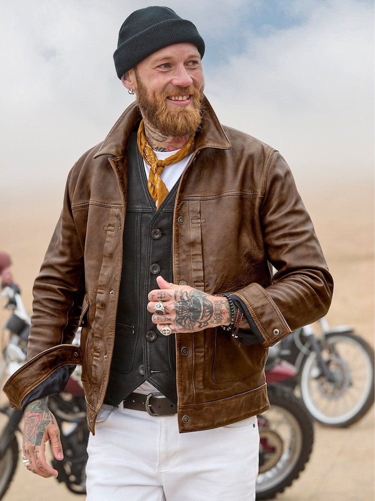 Joe Browns – Trucker-Lederjacke mit Kragen - Bild 1 von 11 Joe Browns – Trucker-Lederjacke mit Kragen - Bild 1 von 11