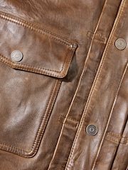 Joe Browns Brown Collared Trucker Leather Jacket - Image 10 of 11