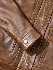 Joe Browns Brown Collared Trucker Leather Jacket - Image 11 of 11