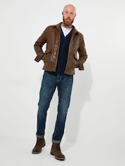 Joe Browns Brown Collared Trucker Leather Jacket - Image 3 of 11