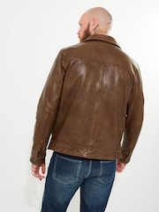 Joe Browns Brown Collared Trucker Leather Jacket - Image 4 of 11