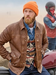 Joe Browns Brown Collared Trucker Leather Jacket - Image 5 of 11