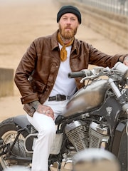 Joe Browns Brown Collared Trucker Leather Jacket - Image 6 of 11