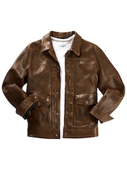 Joe Browns Brown Collared Trucker Leather Jacket - Image 7 of 11