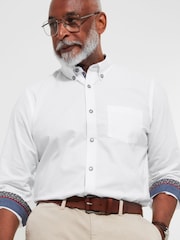 Joe Browns White 100% Cotton Classic Button Down Collar Oxford Shirt with Floral Trims - Image 1 of 7