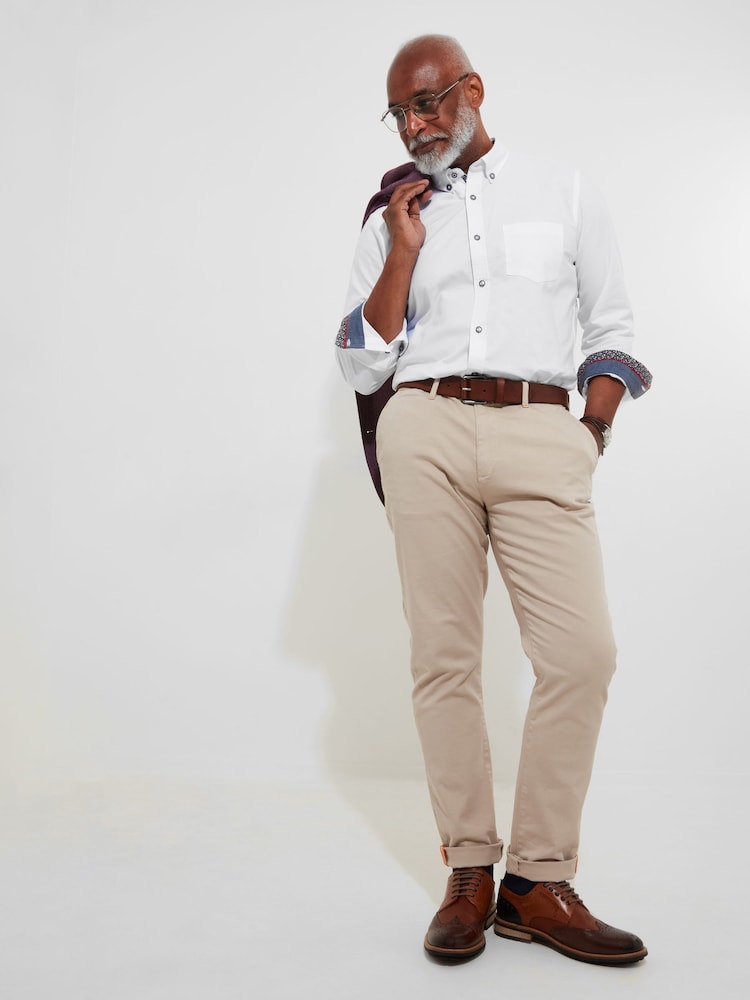 Joe Browns White 100% Cotton Classic Button Down Collar Oxford Shirt with Floral Trims - Image 4 of 7
