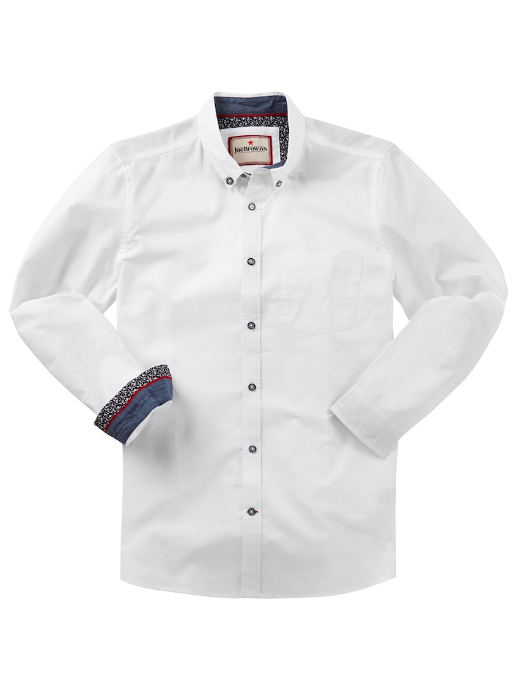 Joe Browns White 100% Cotton Classic Button Down Collar Oxford Shirt with Floral Trims - Image 5 of 7