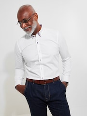 Joe Browns White Slim Fit Smart Button Down Double 100% Cotton Collar Shirt with Floral Trims - Image 2 of 7