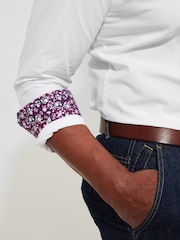 Joe Browns White Slim Fit Smart Button Down Double 100% Cotton Collar Shirt with Floral Trims - Image 3 of 7