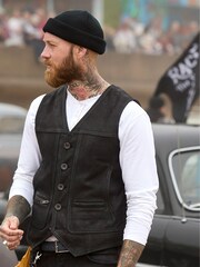 Joe Browns Black Nubuck Suede Leather Biker Waistcoat - Image 1 of 10