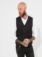 Joe Browns Black Nubuck Suede Leather Biker Waistcoat - Image 3 of 10