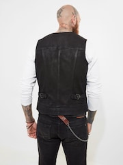 Joe Browns Black Nubuck Suede Leather Biker Waistcoat - Image 5 of 10