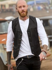 Joe Browns Black Nubuck Suede Leather Biker Waistcoat - Image 6 of 10