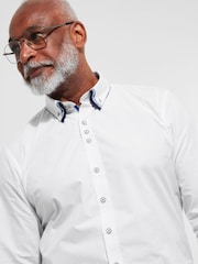 Joe Browns White 100% Cotton Smart Button Down Triple Collared Long Sleeve Shirt - Image 4 of 7