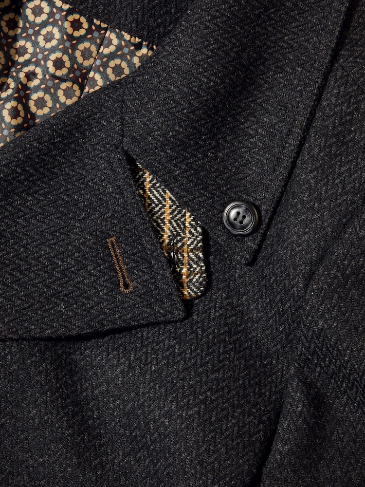 Joe Browns Grey Smart Herringbone Wool Blend Peacoat with Printed Lining - Image 10 of 10