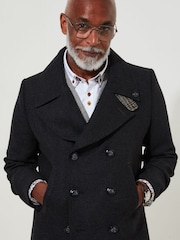 Joe Browns Grey Smart Herringbone Wool Blend Peacoat with Printed Lining - Image 2 of 10