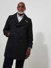 Joe Browns Grey Smart Herringbone Wool Blend Peacoat with Printed Lining - Image 4 of 10