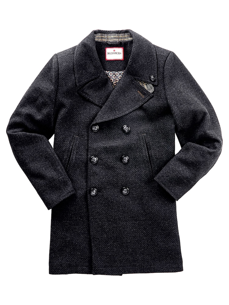 Joe Browns Grey Smart Herringbone Wool Blend Peacoat with Printed Lining - Image 8 of 10