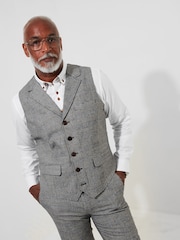 Joe Browns Grey Slim Fit Dogtooth Prince of Wales Check Single Breasted Waistcoat - Image 2 of 10