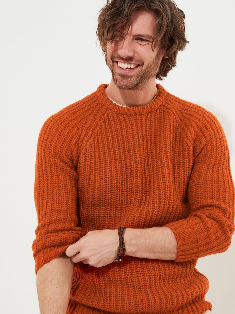 Joe Browns Orange Chunky Knit Crew Neck Fisherman Jumper - Image 1 of 6