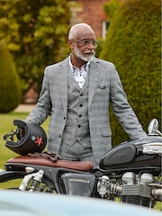 Joe Browns Grey Slim Fit Dogtooth Prince of Wales Check Single Breasted Blazer - Image 1 of 10