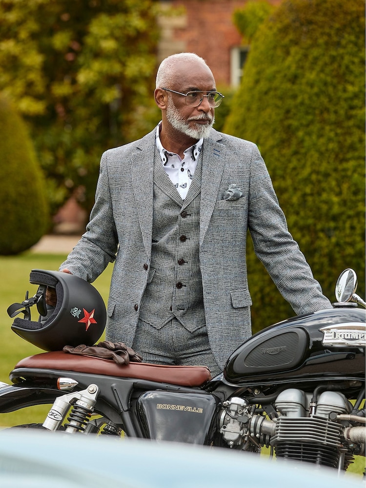 Joe Browns Grey Slim Fit Dogtooth Prince of Wales Check Single Breasted Blazer - Image 1 of 10