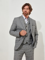 Joe Browns Grey Slim Fit Dogtooth Prince of Wales Check Single Breasted Blazer - Image 3 of 10
